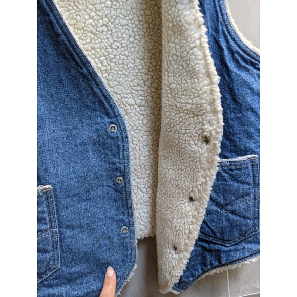 Vintage Levis Western Denim Vest Men Size S  Orange Tab Sherpa Lined USA 70s 80s - Picture 6 of 15
